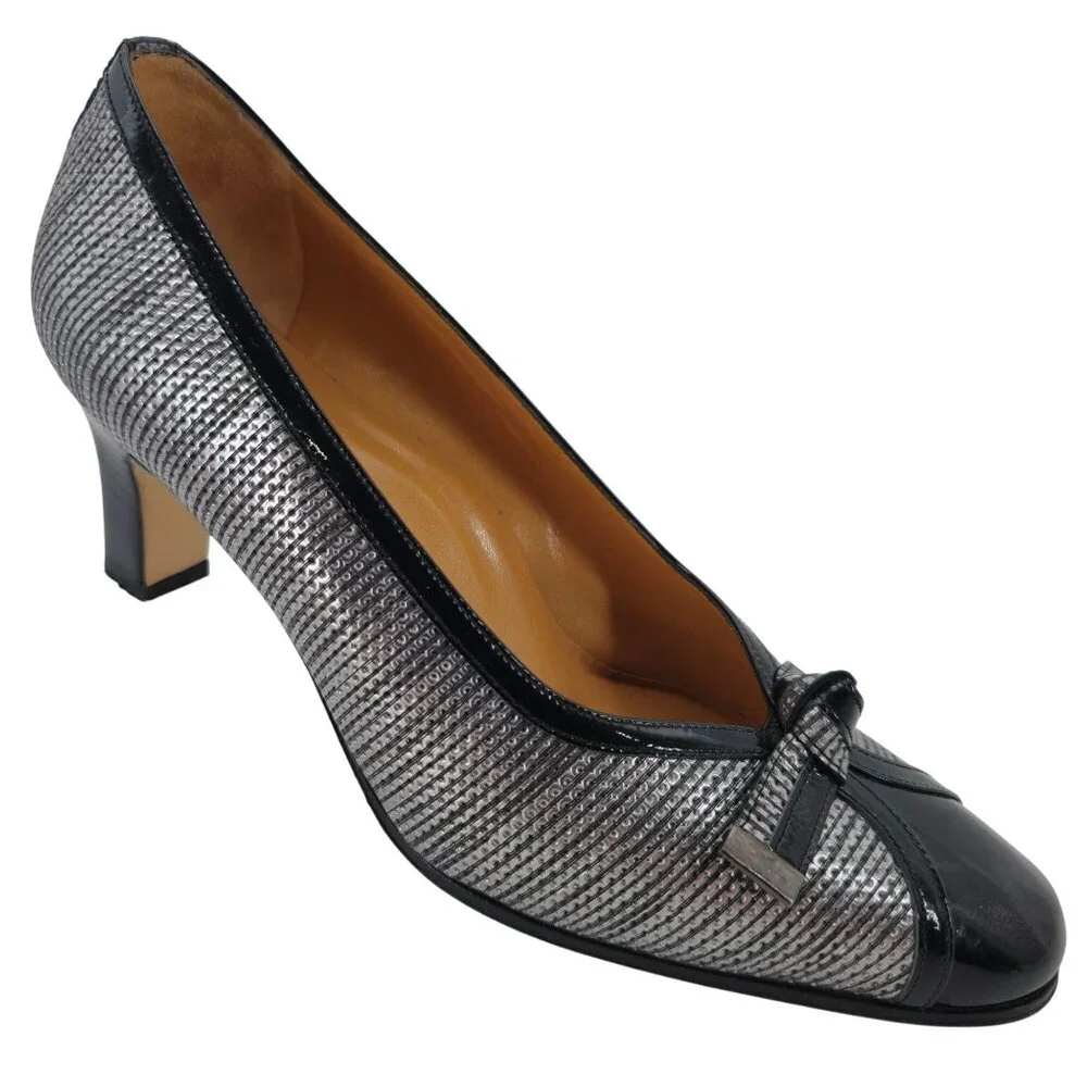 Volpato Italy Womens 7.5 / 38EU Black Grey Gray Leather dress shoes heels pumps - Picture 1 of 11